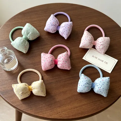 Élastiques à Cheveux Nœud Papillon Doux Mignons pour Enfants Filles Bandes de Cheveux Élastiques en Tissu à Pois Fait Main