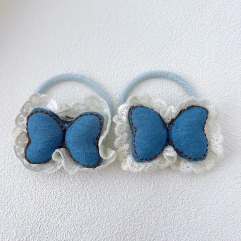 Élastiques à Cheveux Doux en Tissu Denim Avec Bordure en Dentelle Mignons Patchwork en Forme de Cœur Scrunchies Accessori de Cheveux pour Filles Enfants