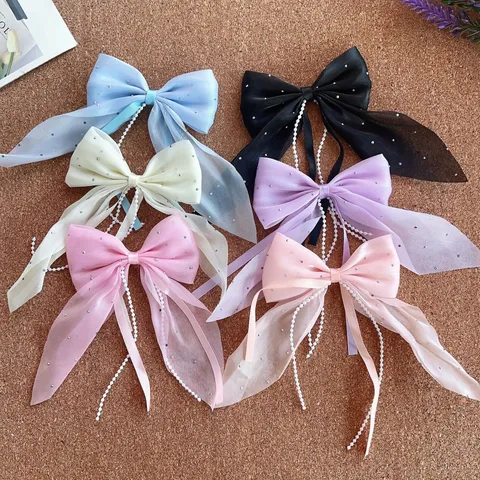 Doux Nœud Pince à Cheveux Perle Ruban Pince Crocodile Épingles à Cheveux Princesse Clips Bec de Canard pour Filles Enfants Accessoires Cheveux