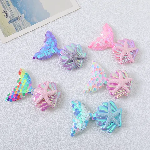Cartoon Mermaid Sequin Tail Hair Clips For Kids DIY Garment Accessories Shell Starfish Hair Pins Children Hair Jewelry