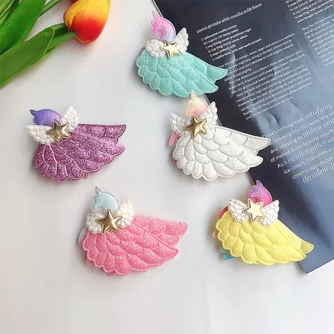Mignonnes Pinces à Cheveux Licorne Dessin Animé Épingles à Cheveux Ailes Pailletées Étoile pour Filles Barrettes Poney Douces Matériaux de Coiffure Fait Main
