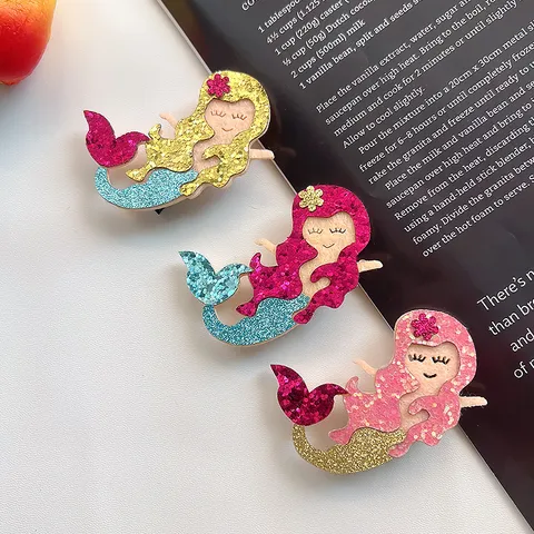 Simpatici Fermagli per Capelli a Coda di Sirena con Glitter Cartone Animato Lucidi Paillettes Becco d'Anatra Fatti a Mano Ragazze Bambini Accessori Abbigliamento materiale