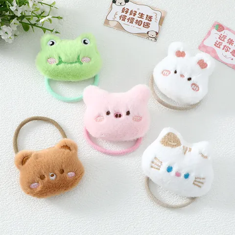 Lazos de Pelo de Animales de Peluche de Dibujos Animados Lindos Gomas de Pelo de Alta Elasticidad Gato Conejo Oso Cerdo Rana para Niñas Niños Accesorios
