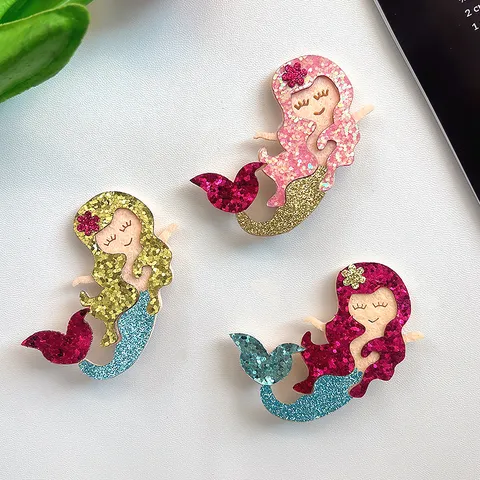 Simpatici Fermagli per Capelli a Coda di Sirena con Glitter Cartone Animato Lucidi Paillettes Becco d'Anatra Fatti a Mano Ragazze Bambini Accessori Abbigliamento materiale