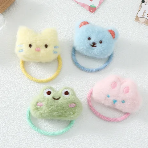 Lindas Gomas para el Pelo de Peluche de Animales de Dibujos Animados Suaves Soportes Elásticos para Cola de Caballo Gato Oso Conejo Rana Bandas para el Pelo para Niños Niñas Dulces Accesorios para el Cabello