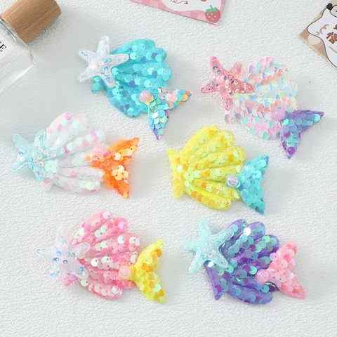Barrettes Cheveux Enfants Paillettes Queue de Sirène Coquillage Dessin Animé Tissu Perle Artificielle Épingles Cheveux Étoile Marine