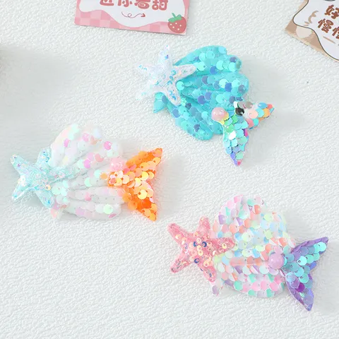 Barrettes Cheveux Enfants Paillettes Queue de Sirène Coquillage Dessin Animé Tissu Perle Artificielle Épingles Cheveux Étoile Marine
