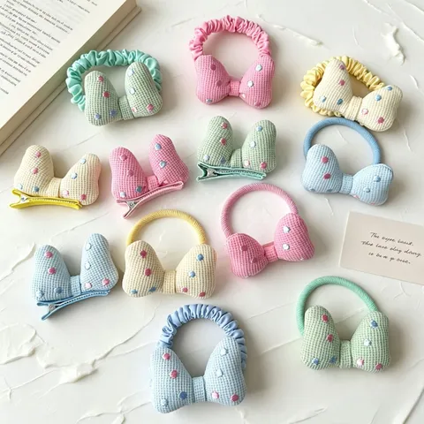 Süße Cartoon Gepolsterte Schleife Haaraccessoires Für Kinder Mädchen Kariert Polka Dot Stickerei Haar bänder Krokodil klemmen