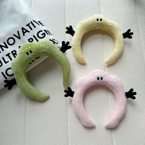 Bandeau en Peluche de Nuage de Dessin Animé Drôle Serre Tête Souple Avec Yeux Mains Pour le Lavage du Visage Soins de la Peau Maquillage Accessoires de Cheveux Créatifs
