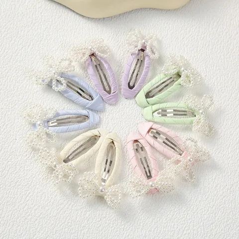 Pinzas para el Cabello con Lazo de Perla Artificial para Niños Clips BB Envueltos en Tela Coreana Accesorios para el Cabello Niñas