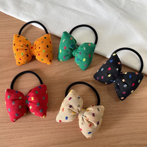 Élastiques à Cheveux Nœud à Carreaux en Tissu Style Preppy Barrettes Cheveux Coréennes Nœud pour Femmes Filles Matériaux de Bricolage