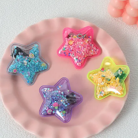 Douces Pinces à Cheveux Étoile en Sable Mouvant Pailleté pour Enfants Colorées à Cinq Branches Patch de Fruits Pinces Crocodile Filles Épingles à Cheveux Mignonnes Accessoires de Bijoux