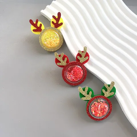Christmas Glitter Quicksand Antler Hair Clip Colorful Cartoon Deer Horn Hairpin Holiday Festival Headdress For Kids Women DIY Crafts Accessories