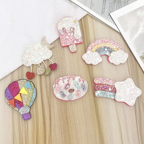 Glitter Fabric Rainbow Star Hair Clips For Kids Cute Cloud Balloon Alligator Clips Cartoon Sequin Hairpins Girls Hair Accessories