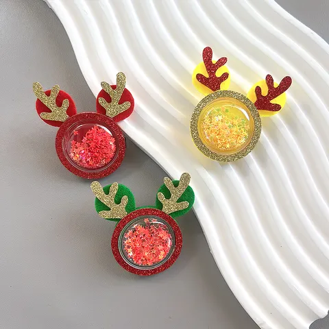 Christmas Glitter Quicksand Antler Hair Clip Colorful Cartoon Deer Horn Hairpin Holiday Festival Headdress For Kids Women DIY Crafts Accessories