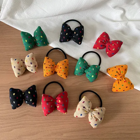 Élastiques à Cheveux Nœud à Carreaux en Tissu Style Preppy Barrettes Cheveux Coréennes Nœud pour Femmes Filles Matériaux de Bricolage