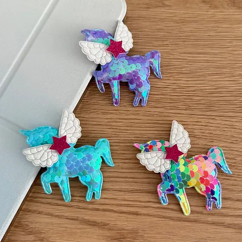 Mignonne Pince à Cheveux Licorne en Paillettes Dessin Animé Étoile Aile Coiffure Paillettes Cheval Animal Épingles Sacs Vêtement Accessoires Bricolage Pour Enfants Fille