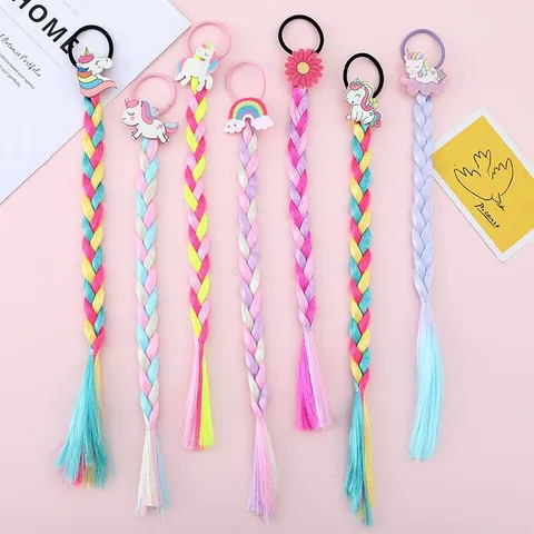 Estensione per Treccia di Capelli da Bambino a Forma di Unicorno Cartoon Con Fascia Elastica Parrucca Pony Arcobaleno Forcina per Capelli per Festa di Vestire da Principessa Accessori per Capelli