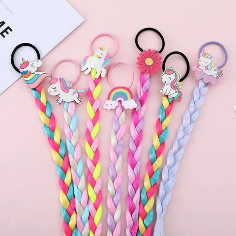 Estensione per Treccia di Capelli da Bambino a Forma di Unicorno Cartoon Con Fascia Elastica Parrucca Pony Arcobaleno Forcina per Capelli per Festa di Vestire da Principessa Accessori per Capelli