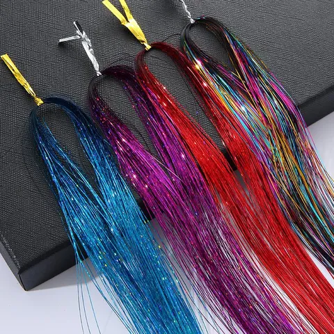 Extensions de Cheveux en Fils Laser Holographique Fils Métalliques Scintillants Accessoire de Cheveux pour Femmes Fête Décoration
