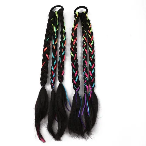 Extension de Queue de Cheval Tresses de Boxe Synthétiques Cordon Coloré Tressé Postiches Tresse Bulle Avec Élastique Accessoires de Cheveux pour Femmes