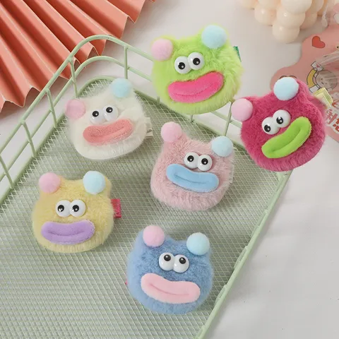 Mignonne Pince à Cheveux en Peluche Petit Monstre Drôle Fantaisiste Pince Crocodile Doux Frais Coiffure Automne Hiver Accessoires de Cheveux pour Femmes Filles