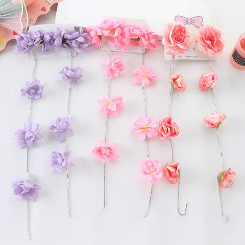 Dulce Pinza para Cabello de Flor de Tela Con Cadena de Borla Larga de Strass Horquilla Trenzada Fresca Tocado para Mujeres Niñas Regalo de Joyería para Fiesta Diaria