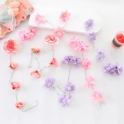 Dulce Pinza para Cabello de Flor de Tela Con Cadena de Borla Larga de Strass Horquilla Trenzada Fresca Tocado para Mujeres Niñas Regalo de Joyería para Fiesta Diaria