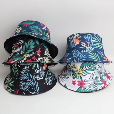 Chapeau Bob d'Été Unisexe pour l'Extérieur avec Protection Solaire Imprimé Floral de Feuilles Tropicales pour Adultes