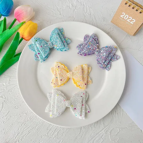 Pince à Cheveux Nœud en Tissu à Paillettes pour Enfants Épingle à Cheveux Papillon Double Couche Fait à la Main Accessoires Cheveux Filles