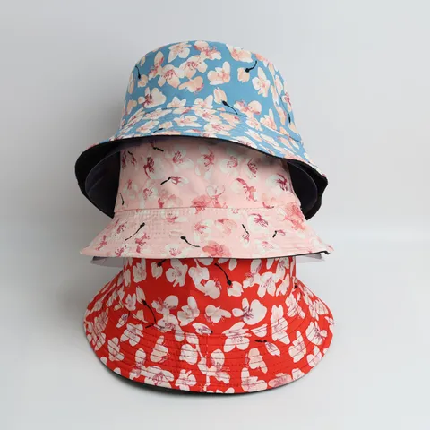 Chapeau Bob Réversible pour Adulte Imprimé Floral Rétro Chapeau de Soleil Casual Polyester-Coton Plage Extérieur