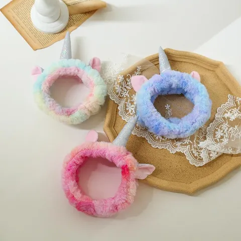 Cute Unicorn Sequin Coral Fleece Hairband For Women Kids Face Washing Shower Makeup Ins Style Christmas Party Headband