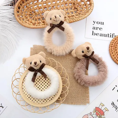Mignons Élastiques à Cheveux en Peluche Japonaise Forme Ours et Lapin Nœud en Ruban Scrunchies Bandeaux à Cheveux Haute Élasticité pour Femmes Adolescents Accessoires Cheveux Quotidiens