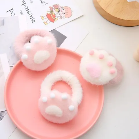 Cute Cartoon Cat Paw Plush Hair Tie Soft Sweet Girl Hair Accessories Ponytail Holder