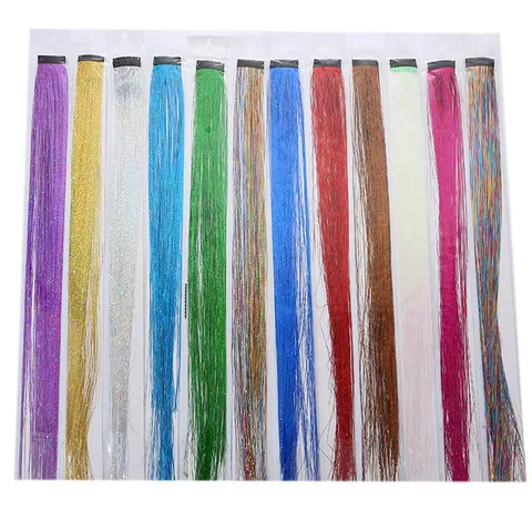 Shiny Glitter Tinsel Hair Extensions Laser Colorful Hair Silk With Clip For Women Girls Party Braiding Hair Decoration Accessories
