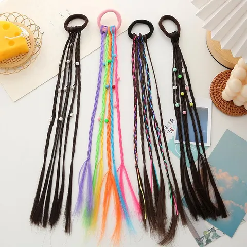 Bohemian Dolci Carini Bambini Colorati Elastici per Capelli Parrucca Intrecciata Fatti a Mano Fibra Sintetica Estensione Cordoncini Colorati Coda di Cavallo Festa Spettacolo Accessoires per Capelli