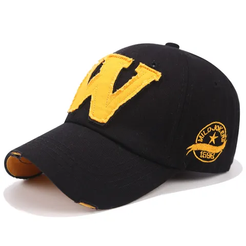 Gorra de Béisbol Unisex de Algodón Lavado Bordado de Letra W Visera Desgastada Protección Solar Ajustable Sombrero Casual al Aire Libre