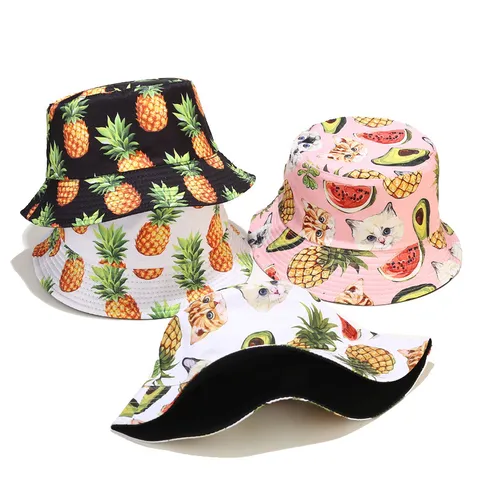 Sombrero de Pescador de Poliéster Unisex Estampado de Frutas Protección Solar Casual Exterior Playa Accesorios de Moda