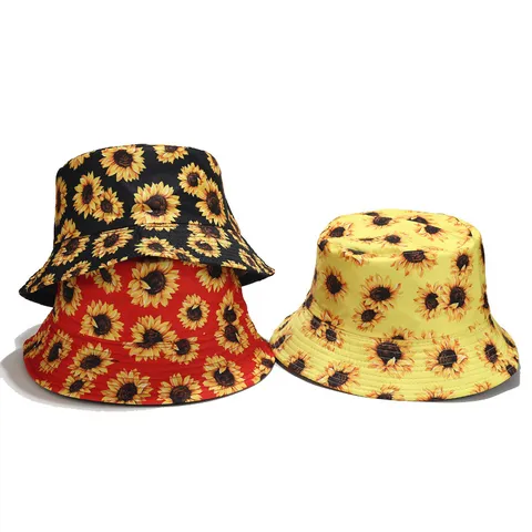 Sombrero de Pescador Unisex con Estampado de Girasol Verano Protección Solar Sombrero de Poliéster-Algodón Playa Casual