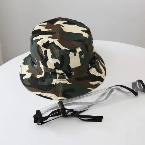 Sombrero de Pescador Antigotas para Adultos al Aire Libre Con Escudo Facial Transparente Desmontable Algodón Poliéster Sombrero de Cubo de Protección Solar