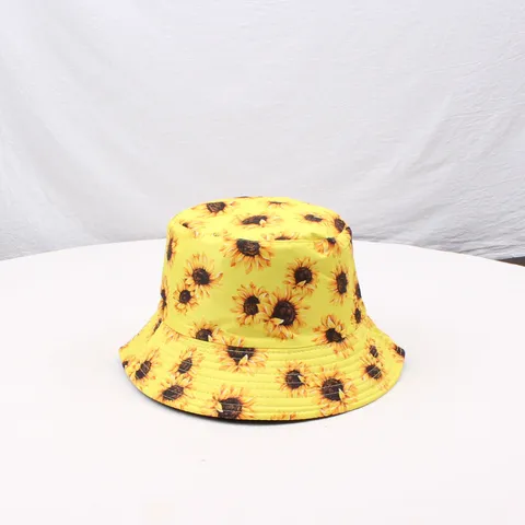 Sombrero de Pescador Unisex con Estampado de Girasol Verano Protección Solar Sombrero de Poliéster-Algodón Playa Casual
