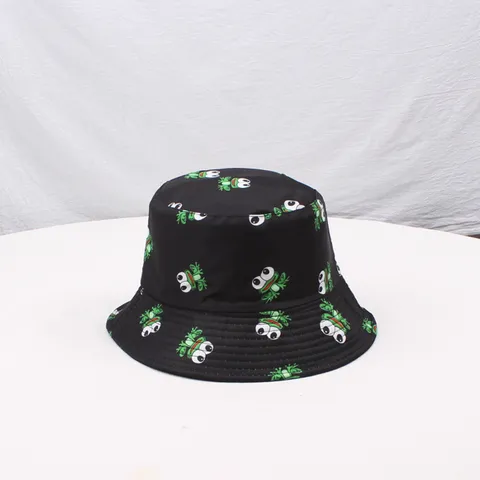 Unisex Casual Sun Protection Bucket Hat Cotton Blend Cartoon Frog Sunflower Print Wide Brim Summer Beach Fisherman Hat