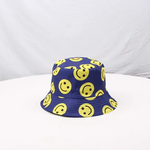 Sombrero de Pescador Unisex de Mezcla de Algodón y Poliéster Estampado de Cara Sonriente Ala Ancha Protección Solar