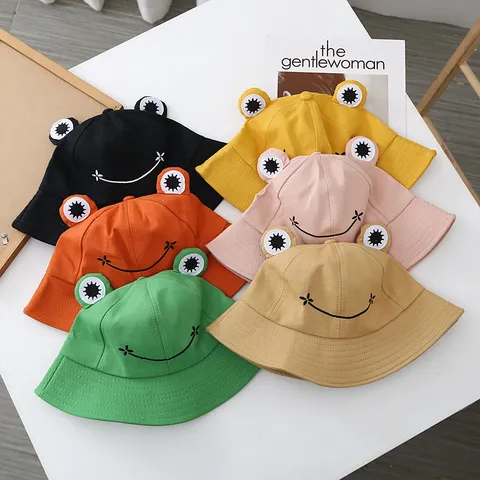 Cute Frog Cotton Bucket Hat Women Men Outdoor Travel Sun Protection Fisherman Cap Casual Cartoon Embroidered Basin Hat