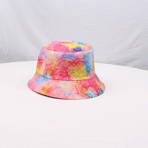Sombrero de Pescador Reversible Tie-Dye Retro Multicolor Estampado Sombrero de Sol Algodón-Poliéster Ala Ancha Sombrero de Pescador para Viajes al Aire Libre