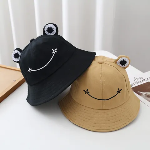Cute Frog Cotton Bucket Hat Women Men Outdoor Travel Sun Protection Fisherman Cap Casual Cartoon Embroidered Basin Hat