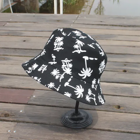 Sombrero de Pescador de Algodón Unisex Estampado Palmera Tropical Protección Solar Verano Aire Libre
