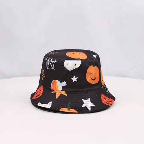 Cartoon Halloween Print Bucket Hat Breathable Polycotton Sun Protection Fisherman Cap Outdoor Casual Sun Hat For Women