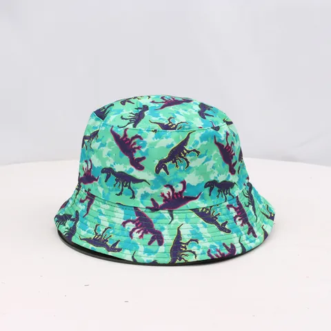 Unisex Outdoor Sun Protection Bucket Hat Cotton Blend Digital Print Dinosaur Pattern Casual Fashion Fisherman Hat