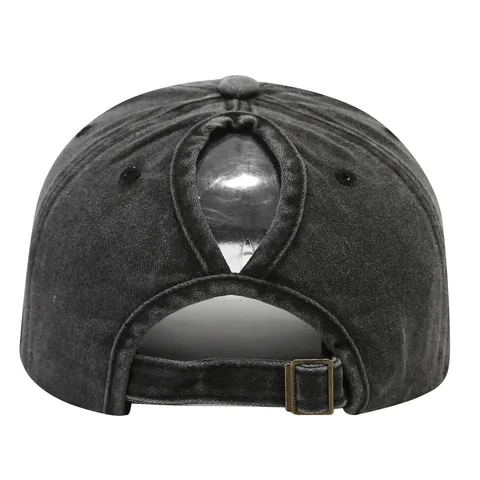 Gorra de Béisbol con Coleta de Algodón Lavado Vintage Mujer Desgastado Casual Ala Curva Sombrero de Sol